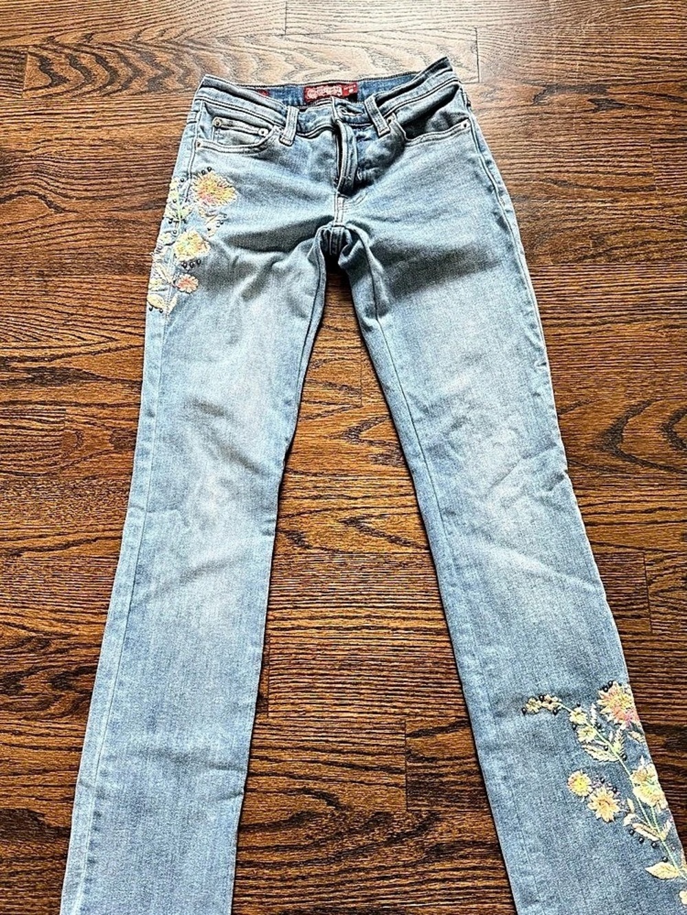 Floral Embroidered Bootcut Jeans Waist 24 Blue